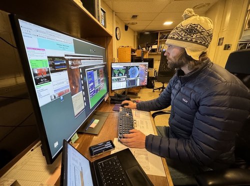 Zach Vanderbosch observing in the 200-inch dome.