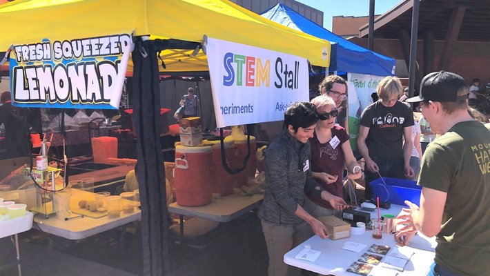 Arjuna Subramanian, Elle Chimiak, Mike O'Connell, and Steven Bulfer at the 29 Palms Farmers Market.