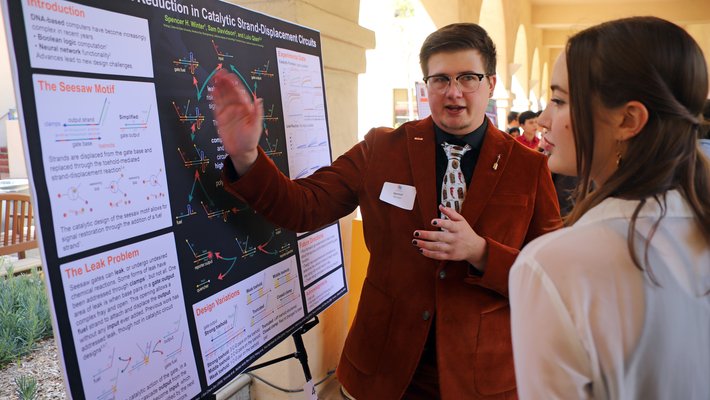 Spencer Winter, a biology student at California State University, Monterey Bay, explains his research on DNA-based computing.