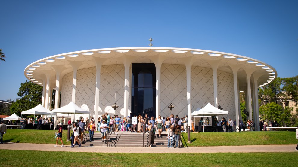 Guests exit the Beckman Auditorium after the show.
