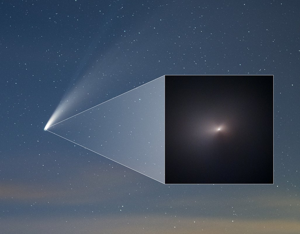 Hubble image of Comet Neowise embedded in sky image