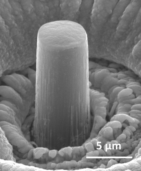 A micrometer-sized pillar of lithium.