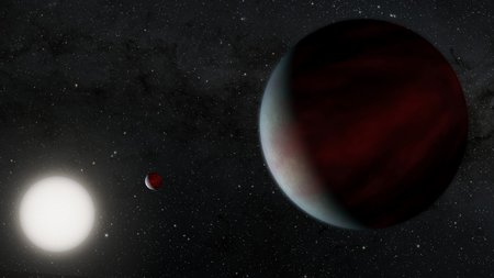 Artist's rendering of two Saturn-sized planets orbiting a Sun-like star.