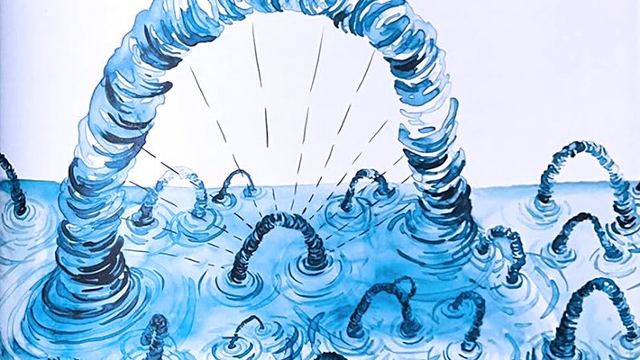 painting of what a sea of wormholes might look like by Lia Halloran