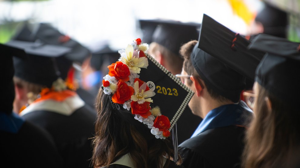 A festive mortarboard at Commencement 2023
