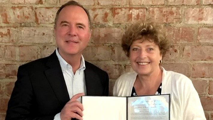 Marie Levine and U.S. Rep. Adam Schiff