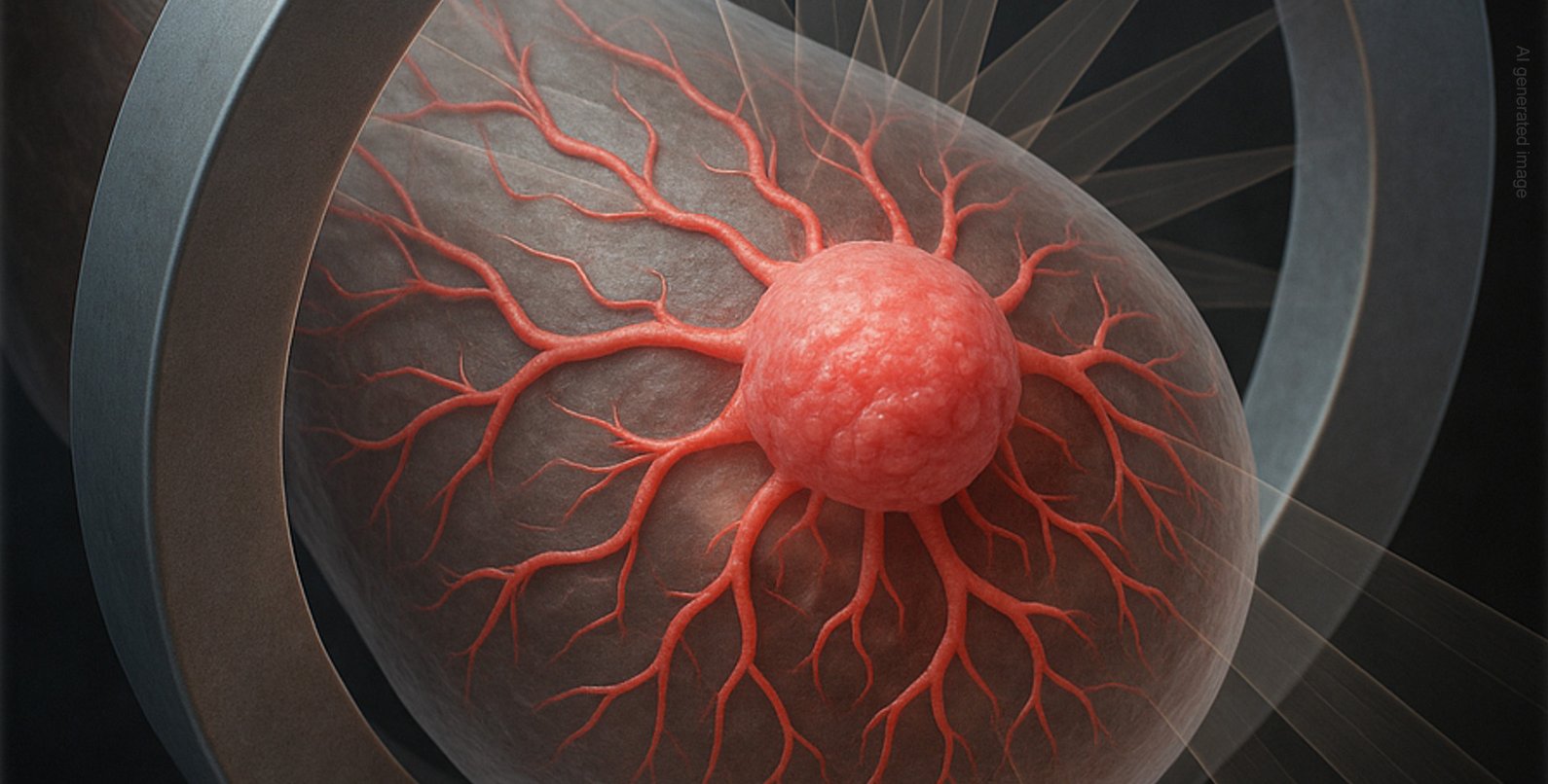 an AI assisted representation of tissue being scanned in the new system, with vasculature being clearly shown