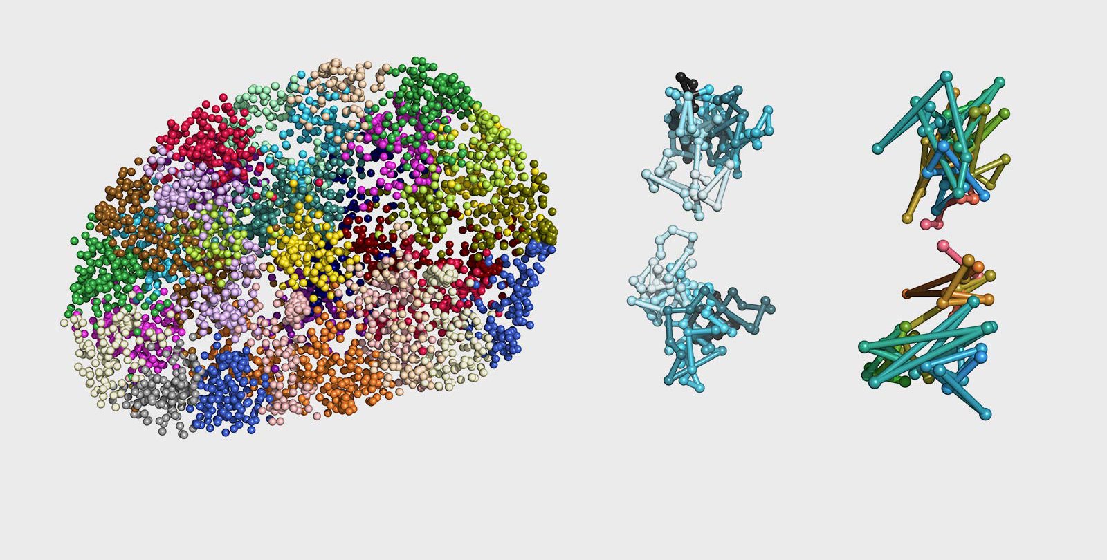 Many groups of dots of different colors