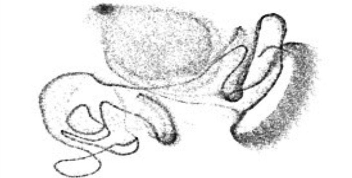 A gray speckled curving line