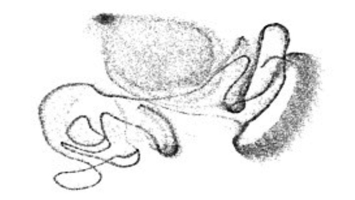 A gray speckled curving line