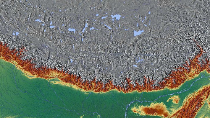 A satellite image of the Himalayas