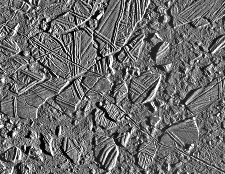 Chaos terrain on Jupiter's moon Europa.