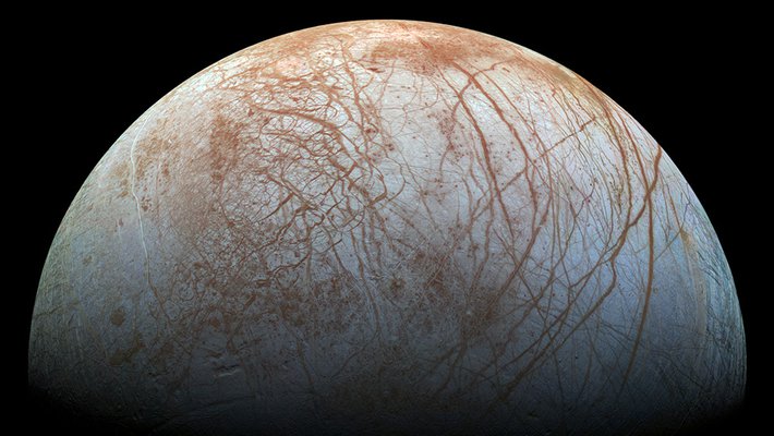 Europa, as imaged by NASA's Galileo spacecraft.