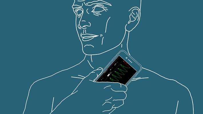 graphic of a man holding a smartphone up to his neck