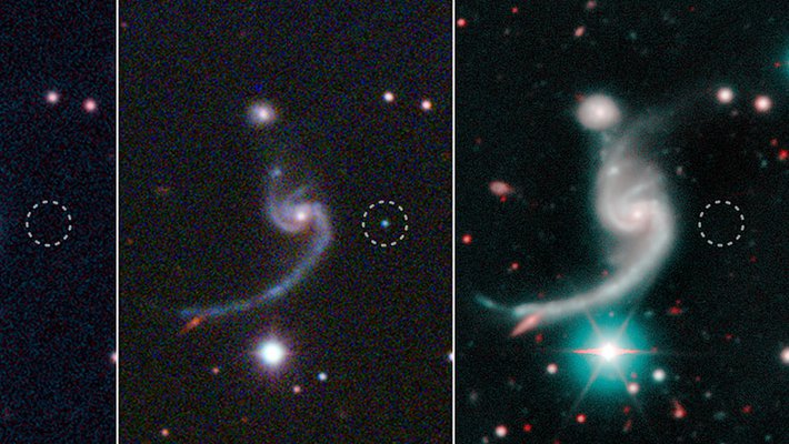 Three panels illustrating the life of a supernova