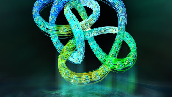 An artist's illustration of the concept of topological dissipation in a photonic resonator network.