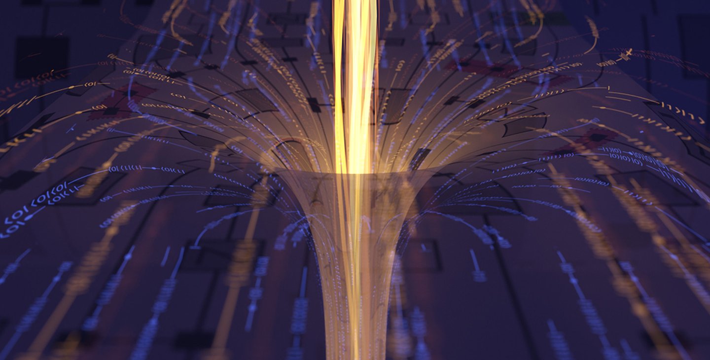 Artwork depicting a quantum experiment that studies traversable wormholes.