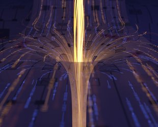 Artwork depicting a quantum experiment that studies traversable wormholes.