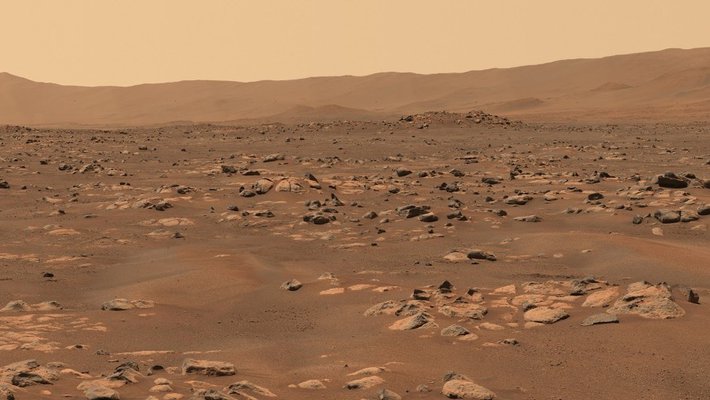 The rocky surface of Mars