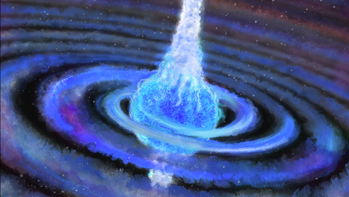 Artwork of a massive star about to explode, after being hit by a black hole or neutron star.