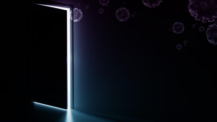 Illustration of the coronavirus as an invisible threat.