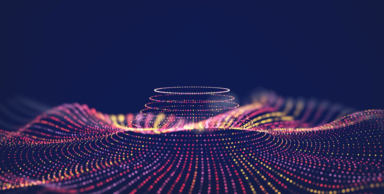 Abstract art of colorful small dots forming ripples and structure