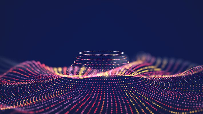 Abstract art of colorful small dots forming ripples and structure