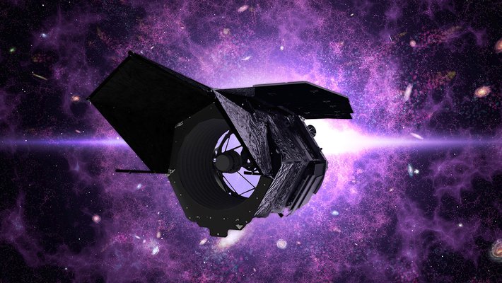 space telescope against a purple background