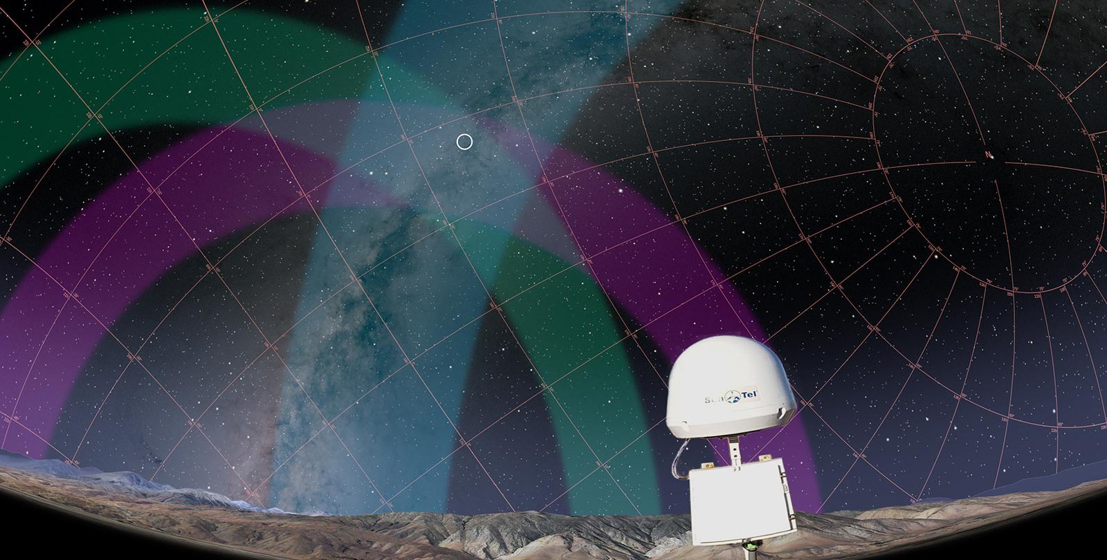 Photo composite of STARE2 under fish-eye sky