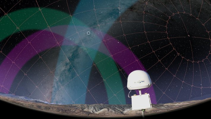 Photo composite of STARE2 under fish-eye sky