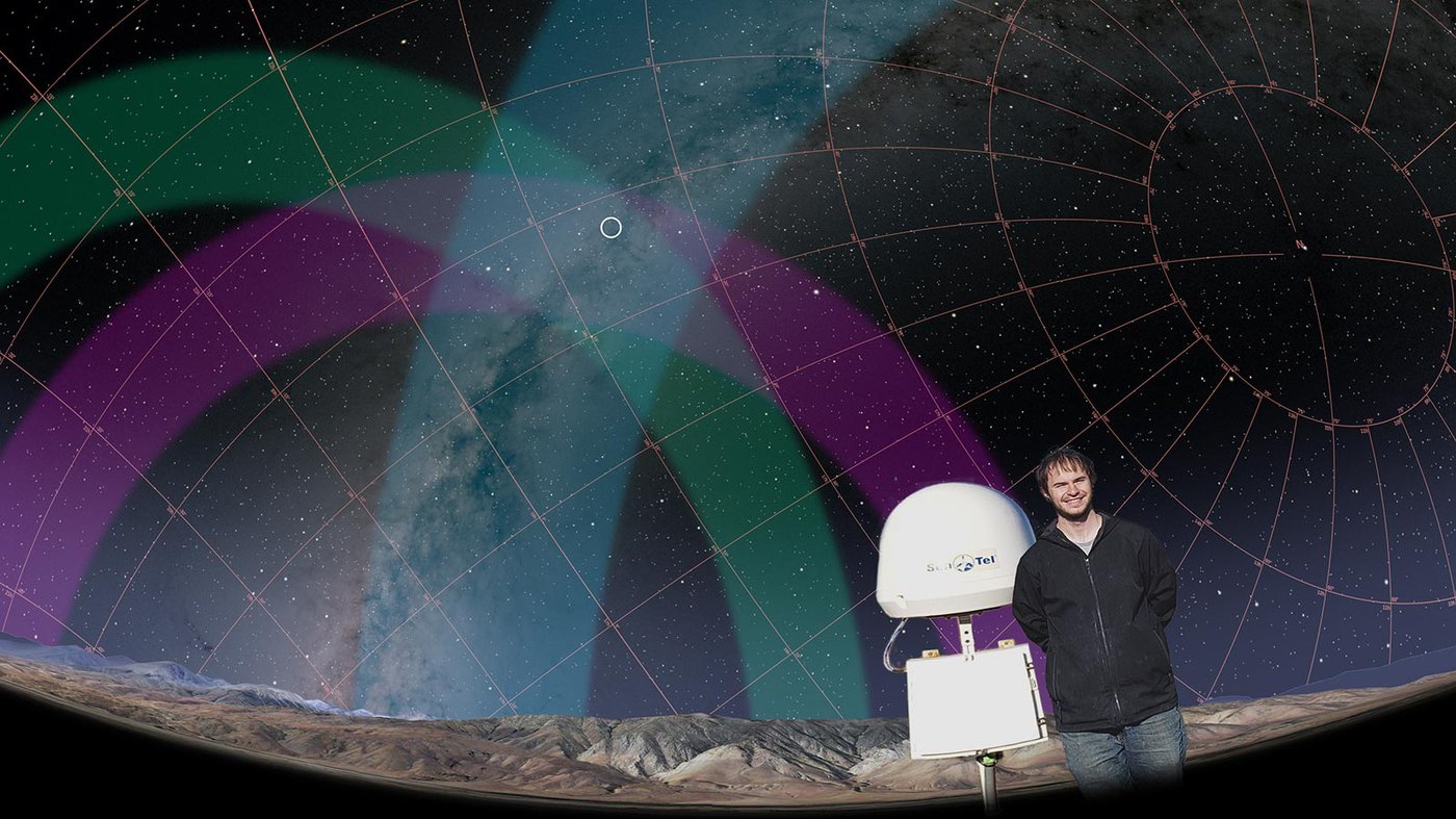 Photo composite of Chris Bochenek and STARE2 receiver.