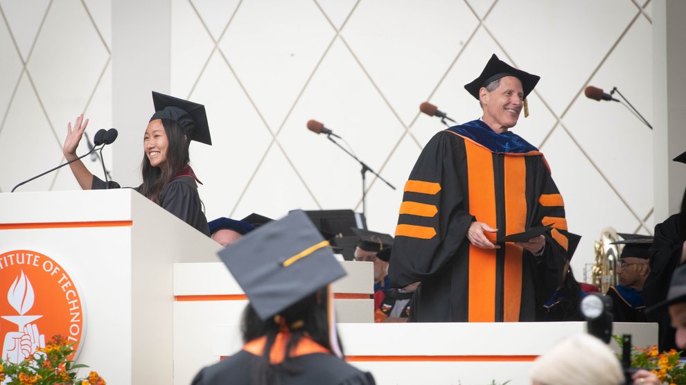 Caltech President Rosenbaum during the conferring of degrees