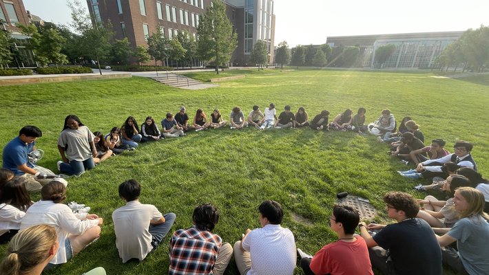SSP biochemistry students gather outdoors