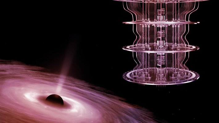 purple filtered image of quantum machine and black hole
