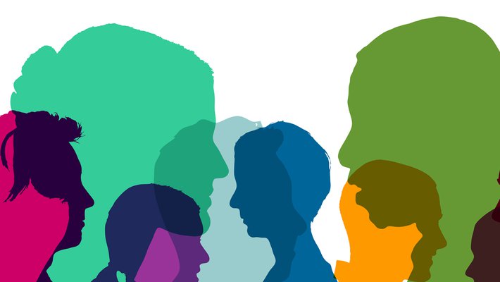 Stock image of an assortment of cartoon people in different colors.