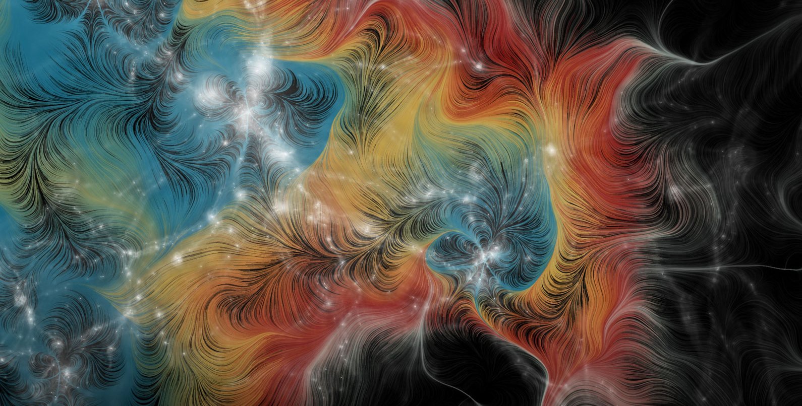 Artwork shows swirling colorful patterns that represent light traveling at different speeds through space.