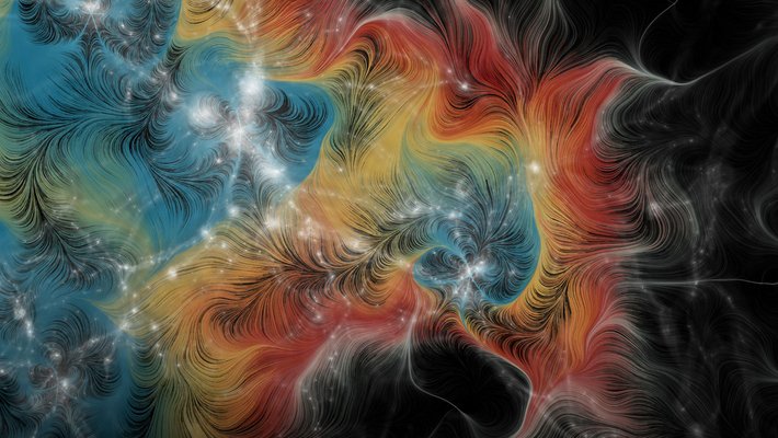 Artwork shows swirling colorful patterns that represent light traveling at different speeds through space.