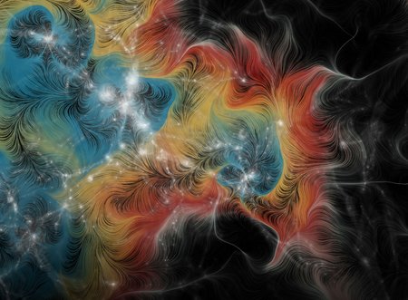 Artwork shows swirling colorful patterns that represent light traveling at different speeds through space.