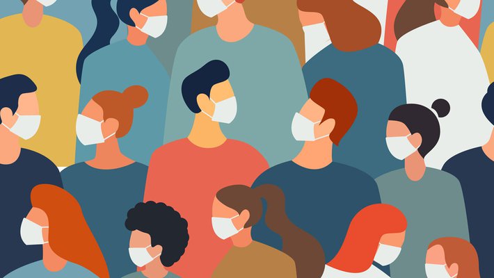 Illustration of a group of people wearing face masks