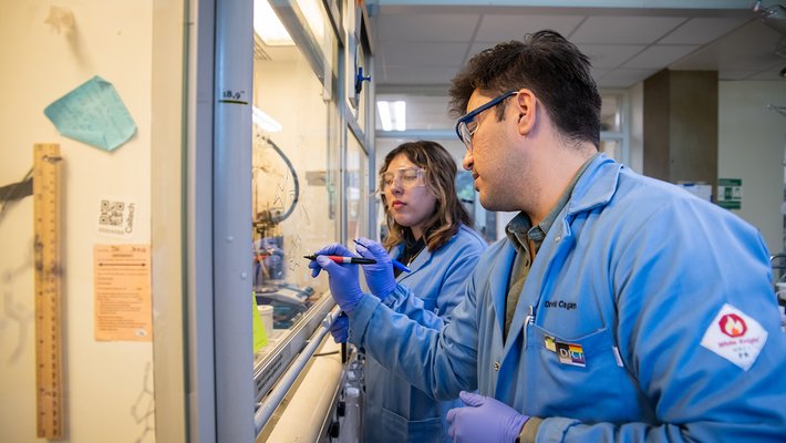 David Cagan and Rebecca Ramirez in the lab