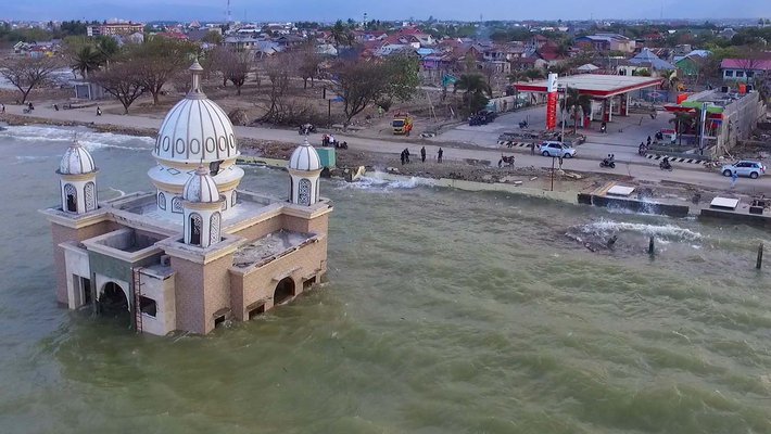Flooding in the wake of the 2018 tsunami that struck Palu