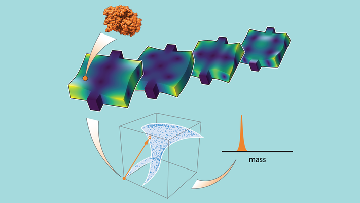A diagram depicting how to arrive at the mass measurement of a single molecule
