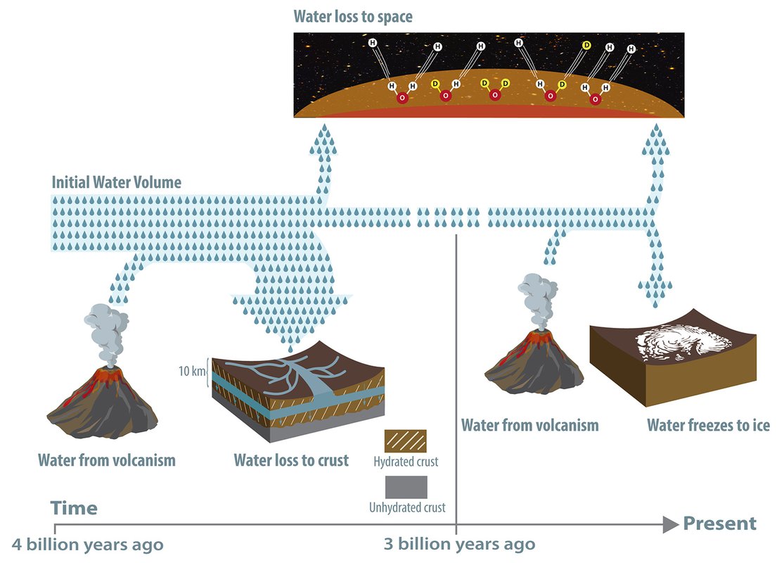 A flow chart depicting the fate of water on Mars