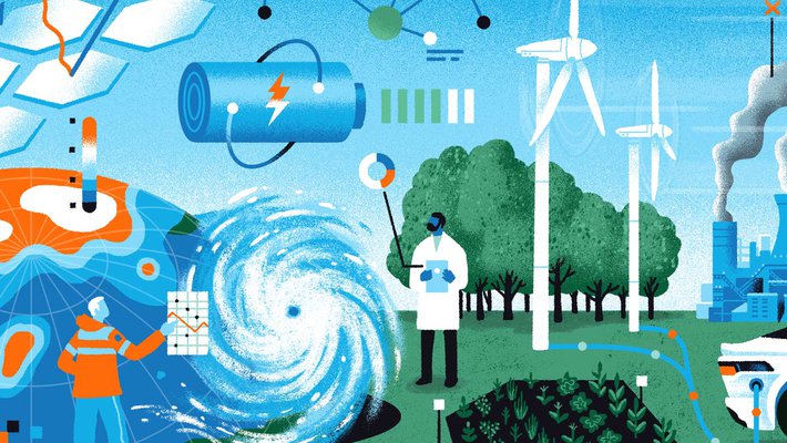 Illustration of sustainability scientists and the earth