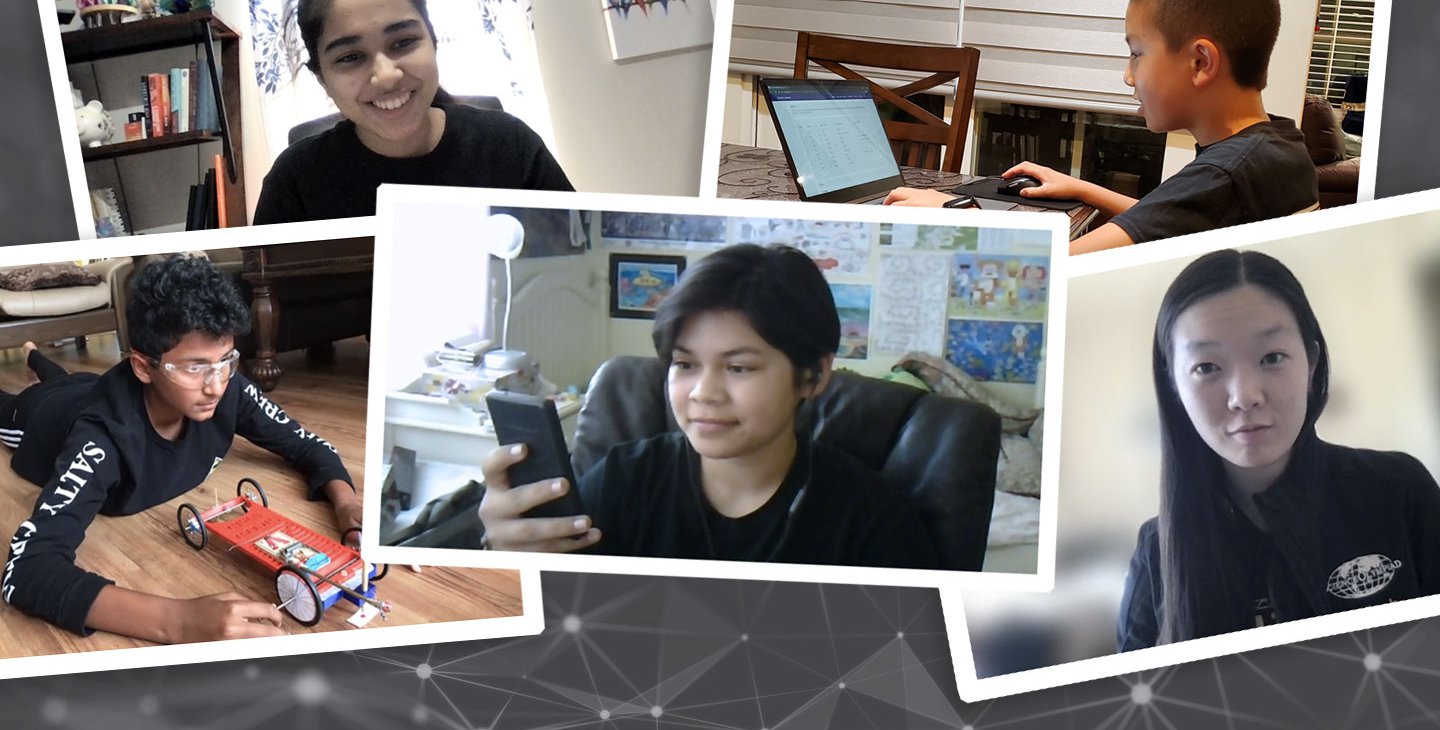 Caltech Science Olympiad Club volunteers oversee three competitors in a Science Olympiad event