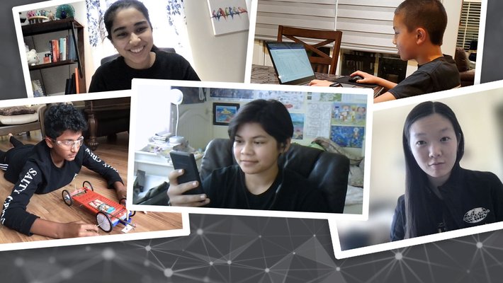 Caltech Science Olympiad Club volunteers oversee three competitors in a Science Olympiad event