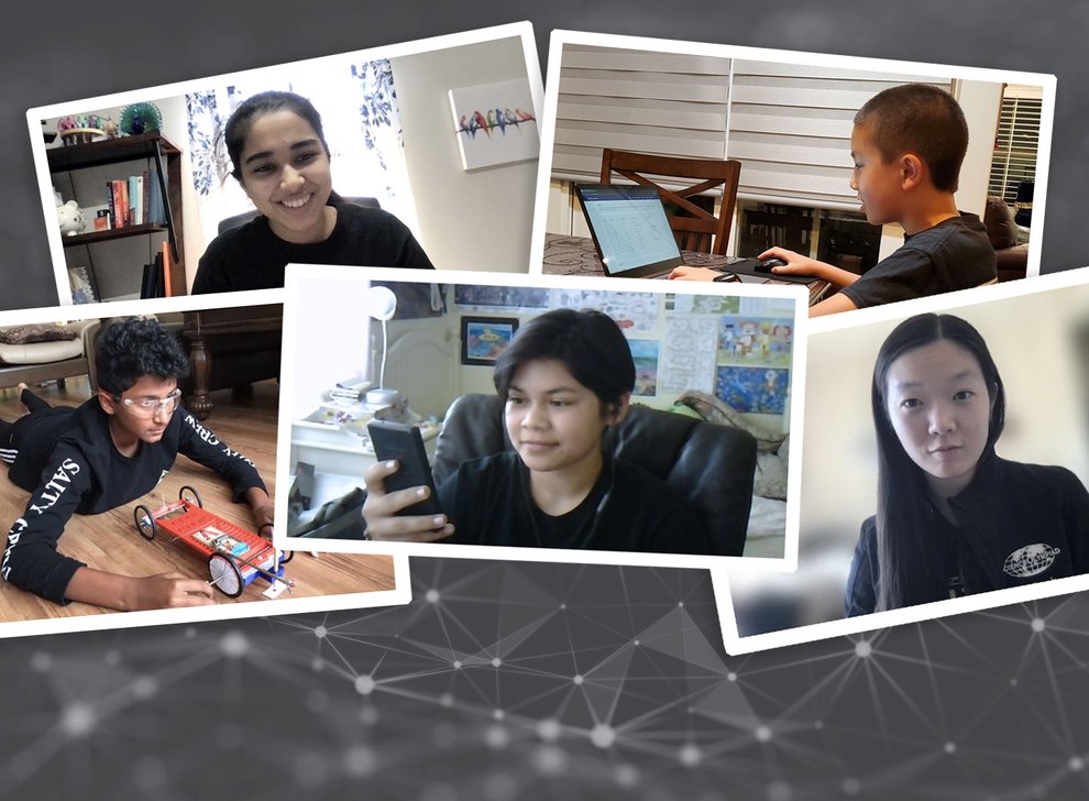 Caltech Science Olympiad Club volunteers oversee three competitors in a Science Olympiad event