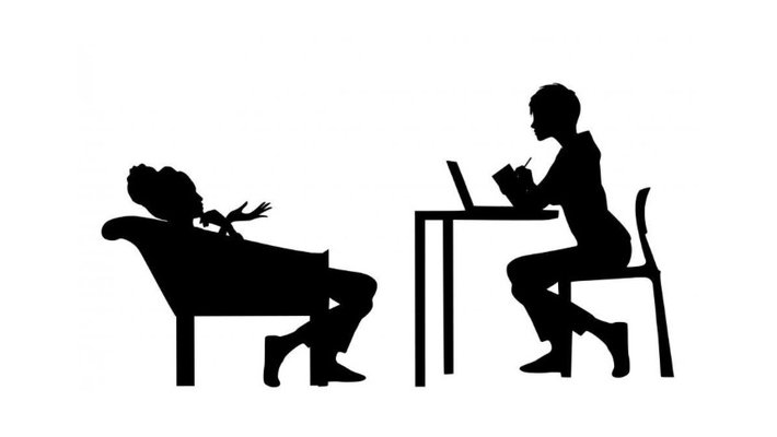 Black and white silhouette of a female counselor interacting with a female patient