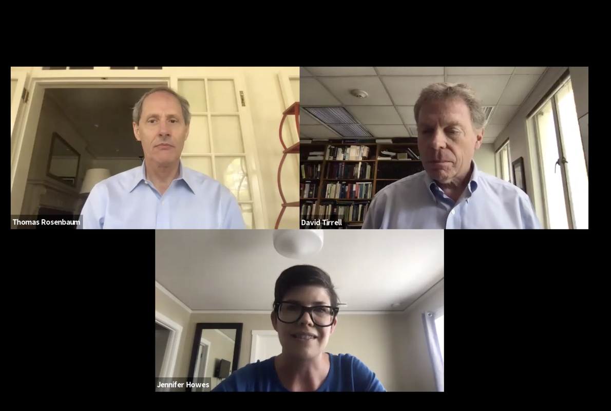 President Thomas F. Rosenbaum, Provost David A. Tirrell and Jennifer Howes, executive director of student wellness services, appear in online discussion.
