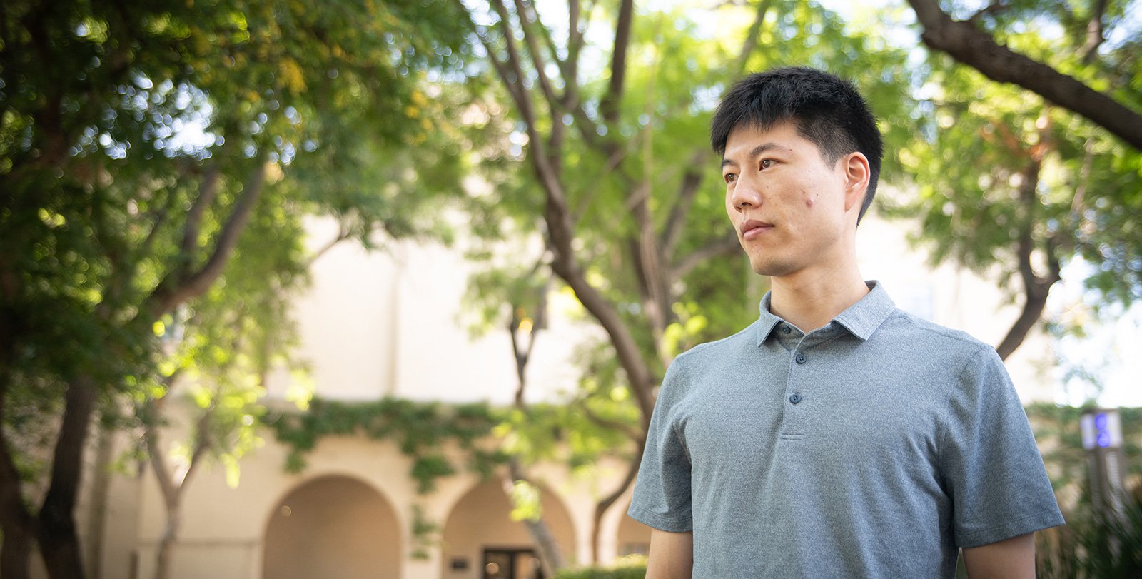 Antoine Song stands on Caltech campus